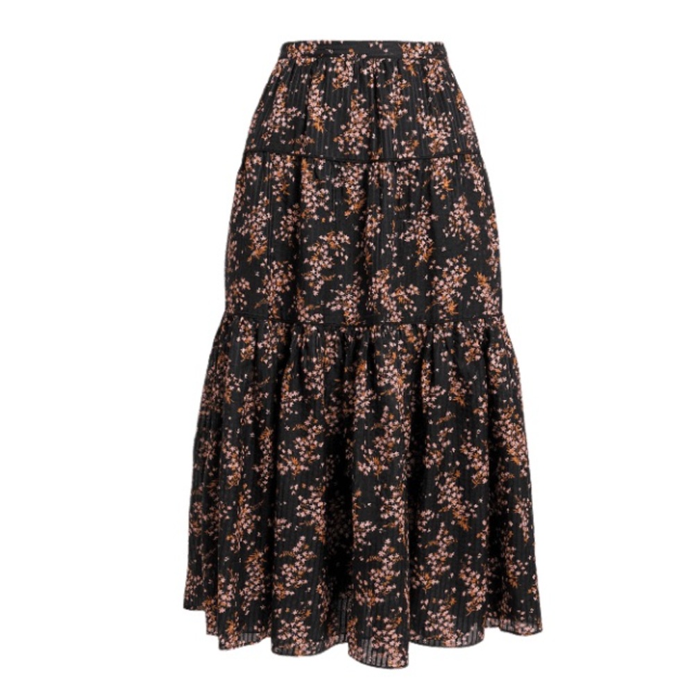 Ulla Johnson Auveline Gathered Jacquard Midi Skirt‎ Floral Print Cotton Size 6